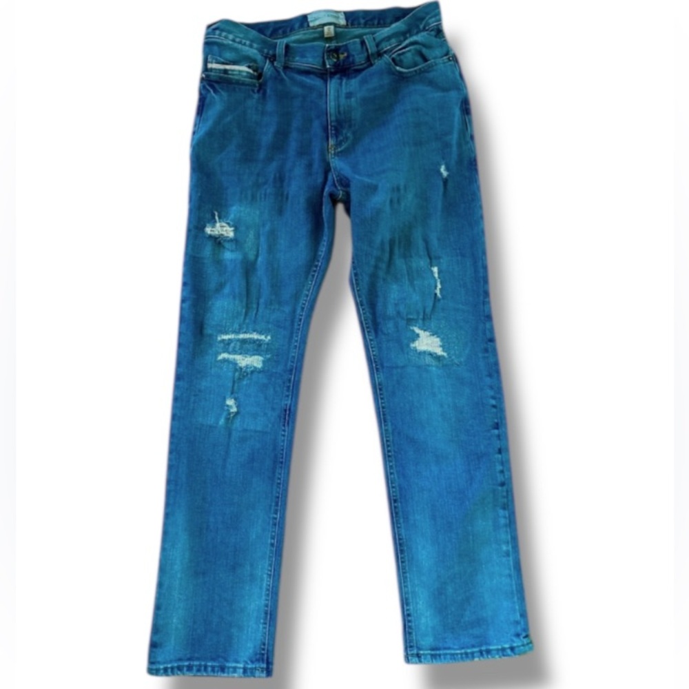 Sun + Stone Distressed Straight Leg Blue Jeans Unisex 30 X 32L 99% Cotton